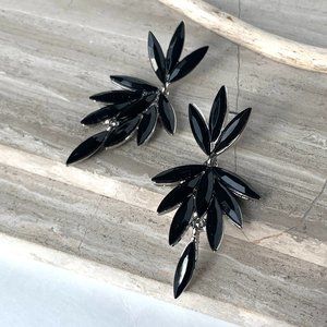 NEW ~ Anthropologie Jet Black Embellished Double Drop Earrings
